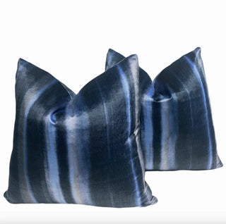 Navy and Blue Ombre Stripe Velvet Throw Pillow