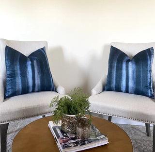 Navy and Blue Ombre Stripe Velvet Throw Pillow
