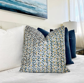 Blue Fiesta Confetti Velvet Throw Pillow