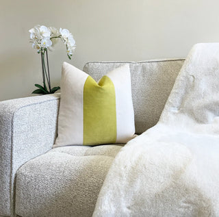 Cream and Citron Velvet Throw Pillow