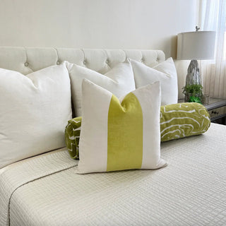 Cream and Citron Velvet Throw Pillow