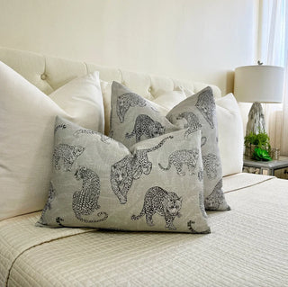 Gray Prancing Leopard Throw Pillow