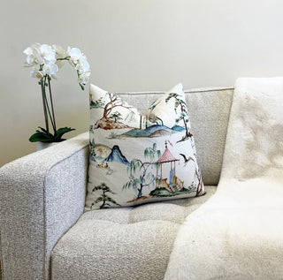 Cream Chinoiserie Throw Pillow