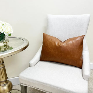 Cognac Vegan Leather Throw Pillow