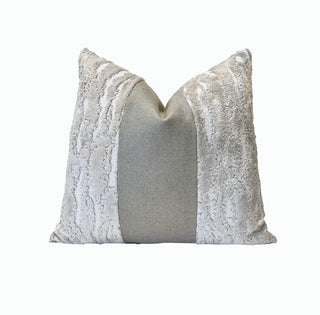 Textured Pearl Velvet and Natural Linen Throw Pillow