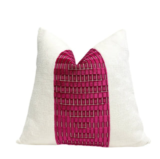Magenta Geometric and Off White Velvet Throw Pillow