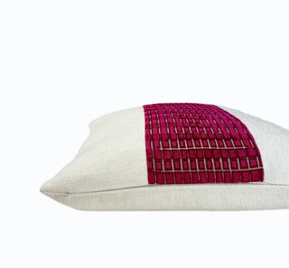 Magenta Geometric and Off White Velvet Throw Pillow