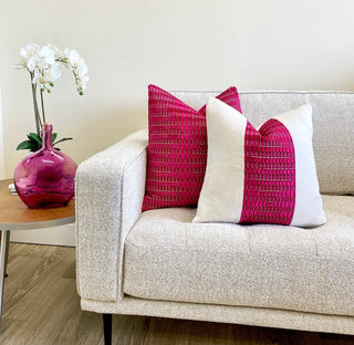 Magenta Geometric and Off White Velvet Throw Pillow