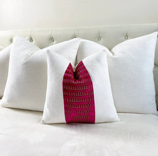 Magenta Geometric and Off White Velvet Throw Pillow