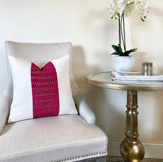 Magenta Geometric and Off White Velvet Throw Pillow