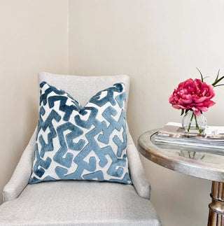 Cerulean Blue Tribal Velvet Throw Pillow