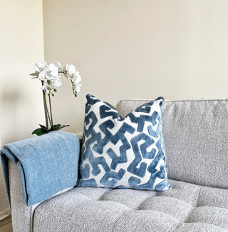 Cerulean Blue Tribal Velvet Throw Pillow