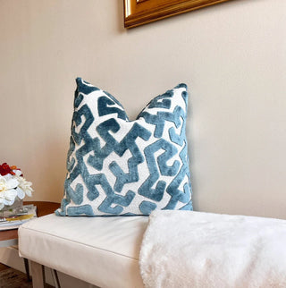 Cerulean Blue Tribal Velvet Throw Pillow