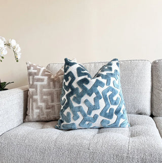 Cerulean Blue Tribal Velvet Throw Pillow