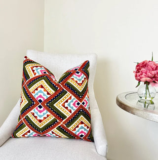 Embroidered Green Multi Throw Pillow