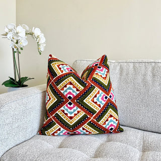 Embroidered Green Multi Throw Pillow