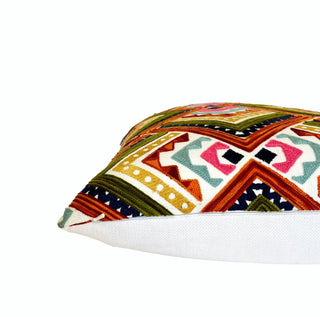 Embroidered Green Multi Throw Pillow