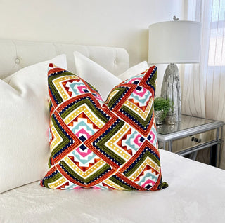 Embroidered Green Multi Throw Pillow