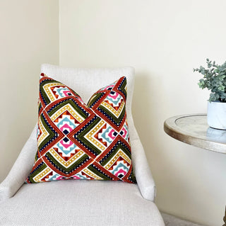 Embroidered Green Multi Throw Pillow