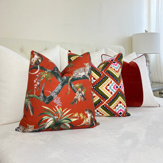 Vermilion Orange Jungle Scene Throw Pillow