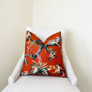 Vermilion Orange Jungle Scene Throw Pillow