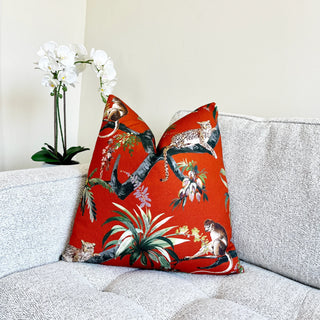 Vermilion Orange Jungle Scene Throw Pillow