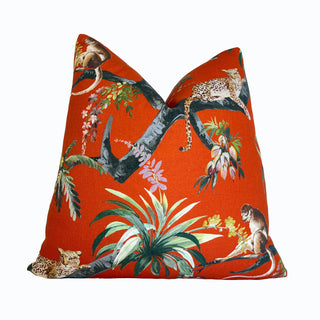Vermilion Orange Jungle Scene Throw Pillow