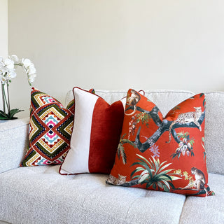 Vermilion Orange Jungle Scene Throw Pillow