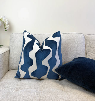 Blue Graphic Velvet Throw Pillow