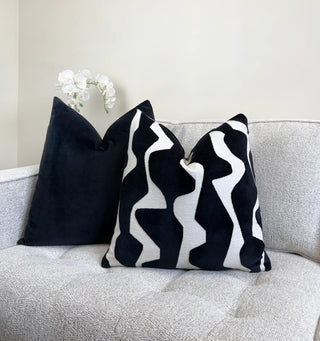 Black Graphic Velvet Throw Pillow