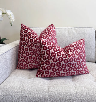 Burgundy Blush Broken Rings Velvet Throw Pillow