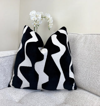 Black Graphic Velvet Throw Pillow