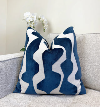 Blue Graphic Velvet Throw Pillow