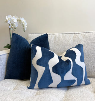 Blue Graphic Velvet Throw Pillow
