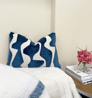 Blue Graphic Velvet Throw Pillow