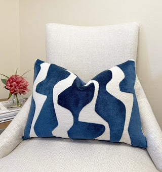 Blue Graphic Velvet Throw Pillow