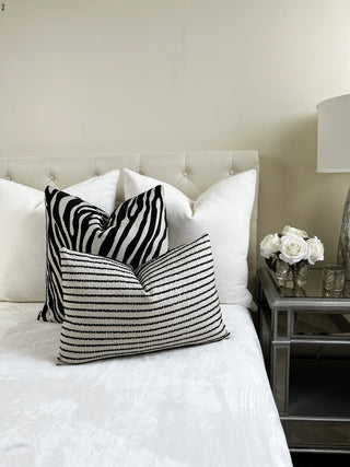 black natural chenille linen bed zebra