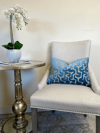 blue maze off white chair