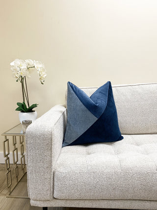 blue velvet triangle couch