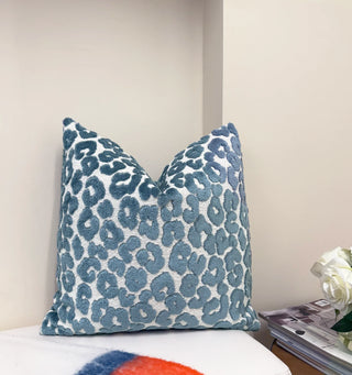 Cerulean Blue Leopard Velvet Throw Pillow