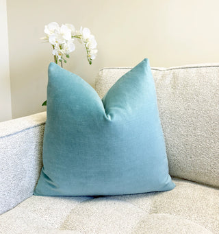 Cyan Blue Velvet Throw Pillow