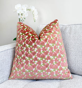 Coral Daisy Velvet Throw Pillow