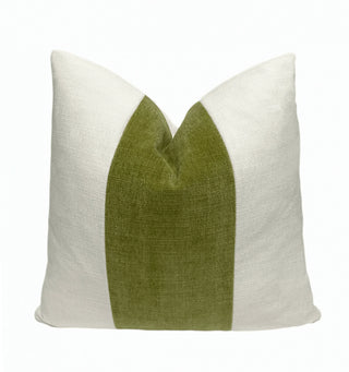 Off-White and Chartreuse Velvet Block Pillow