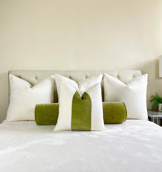 Off-White and Chartreuse Velvet Block Pillow