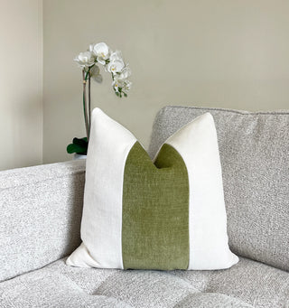 Off-White and Chartreuse Velvet Block Pillow