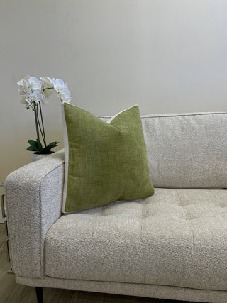 chartreuse and off white box couch
