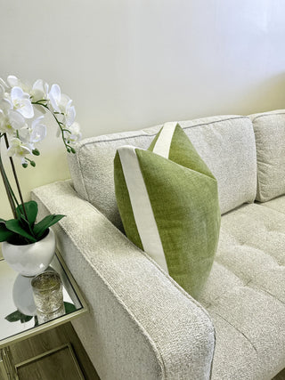chartreuse and off white box pillows couch