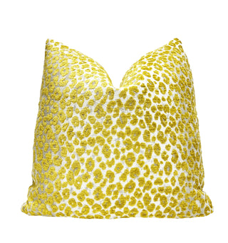Lemon Citrine Leopard Velvet Throw Pillow