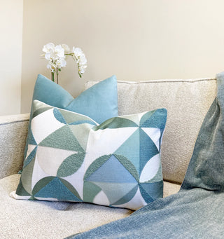 Cyan Embroidered Throw Pillow