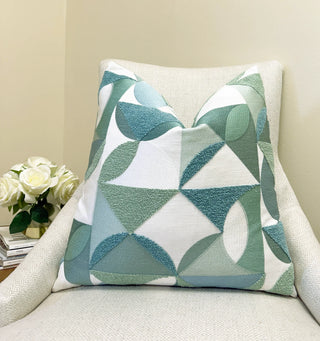 Cyan Embroidered Throw Pillow
